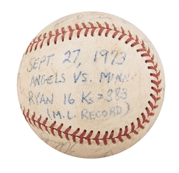 1973 Nolan Ryan Game Used & Signed Baseball Used on 9/27/1973 (AL & Live Ball Era Record 383 Strikeout Game) From Dick Enberg Collection (Beckett)